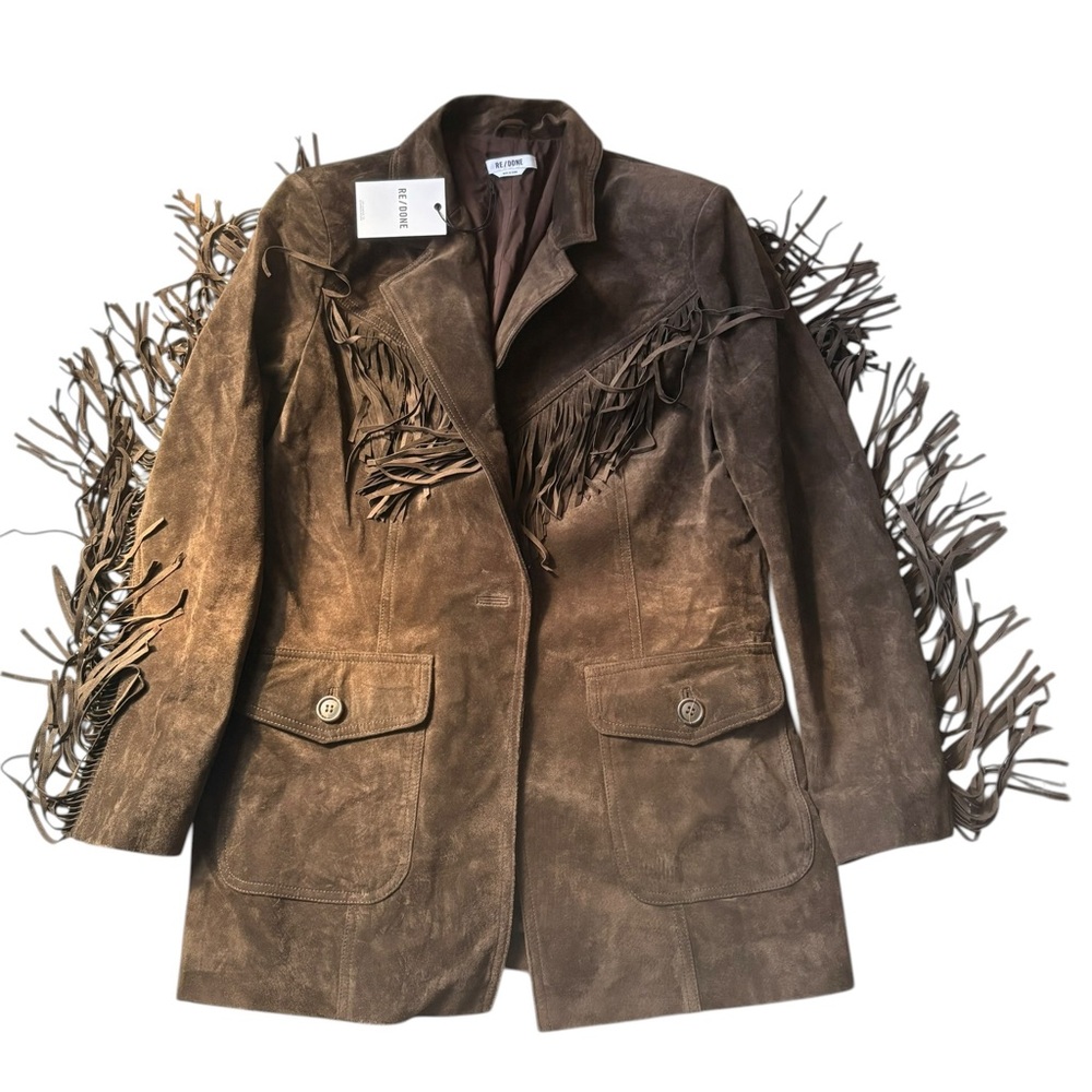 Re/Done Suede Fringe Blazer Jacket Brown Western NWT